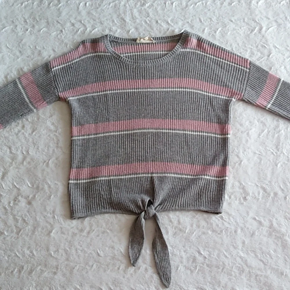 Pink Republic Striped Tie Front Sweater